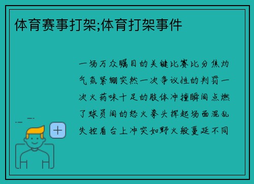 体育赛事打架;体育打架事件